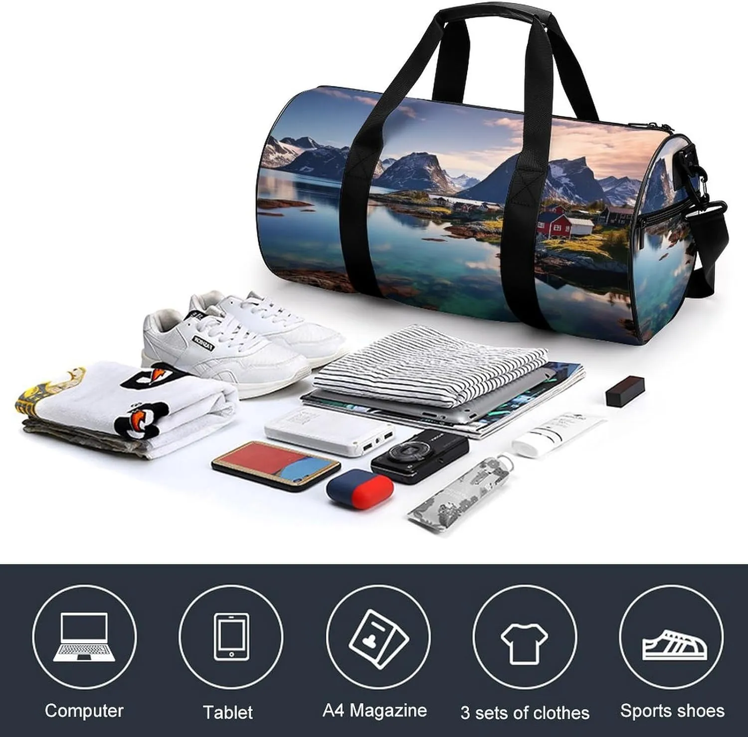 Norway Islands Duffel Bag for Men Women Gym Bag Sports Small Overnight Bag for Travel Weekender, 17.7in/9in/9in, XB0606009