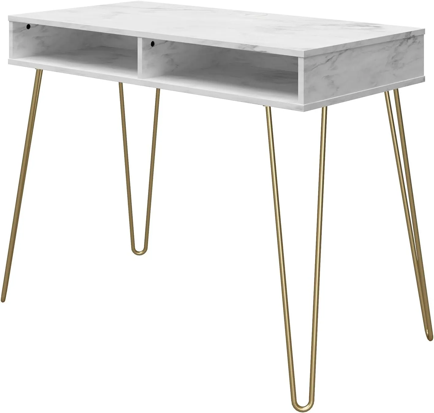 Novogratz Athena Computer Desk with Storage, White Faux Marble