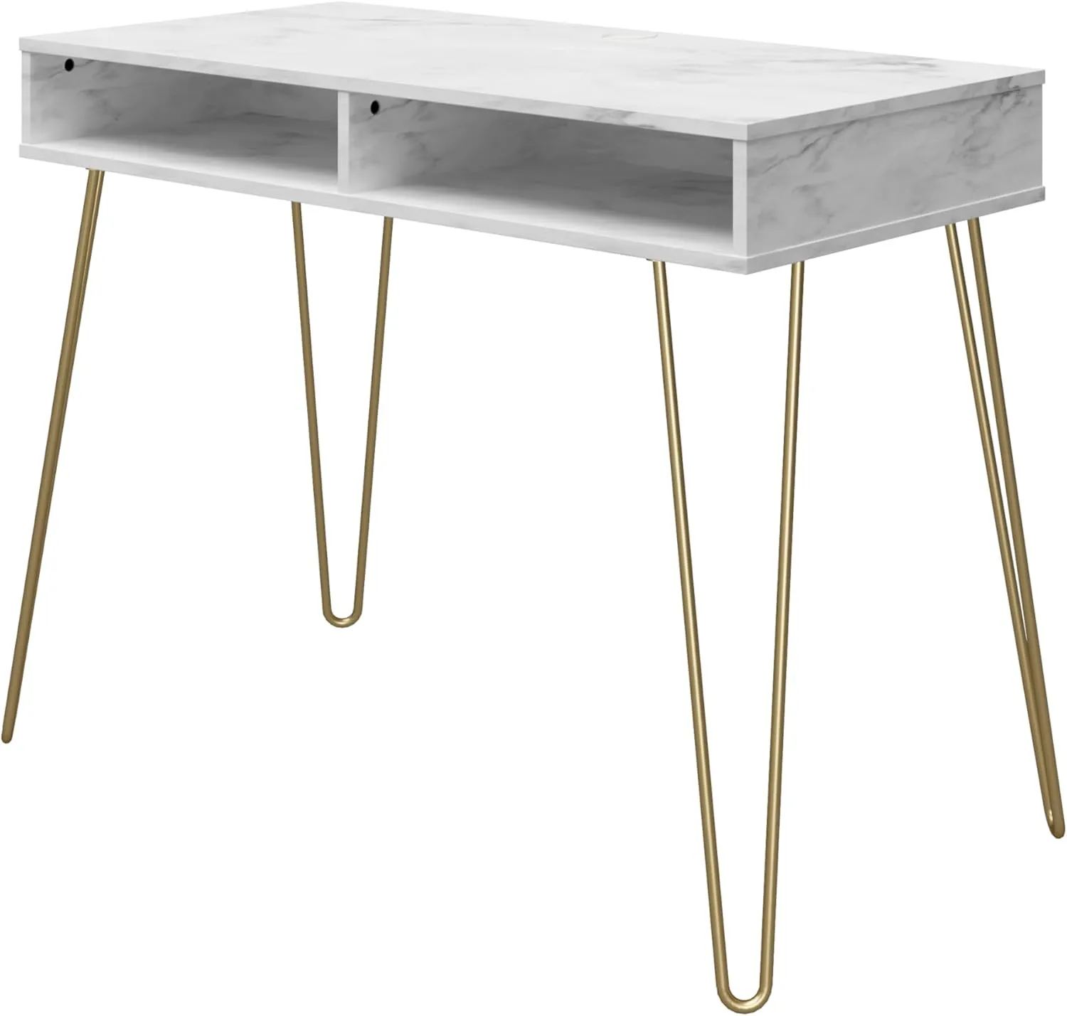 Novogratz Athena Computer Desk with Storage, White Faux Marble