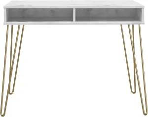 Novogratz Athena Computer Desk with Storage, White Faux Marble
