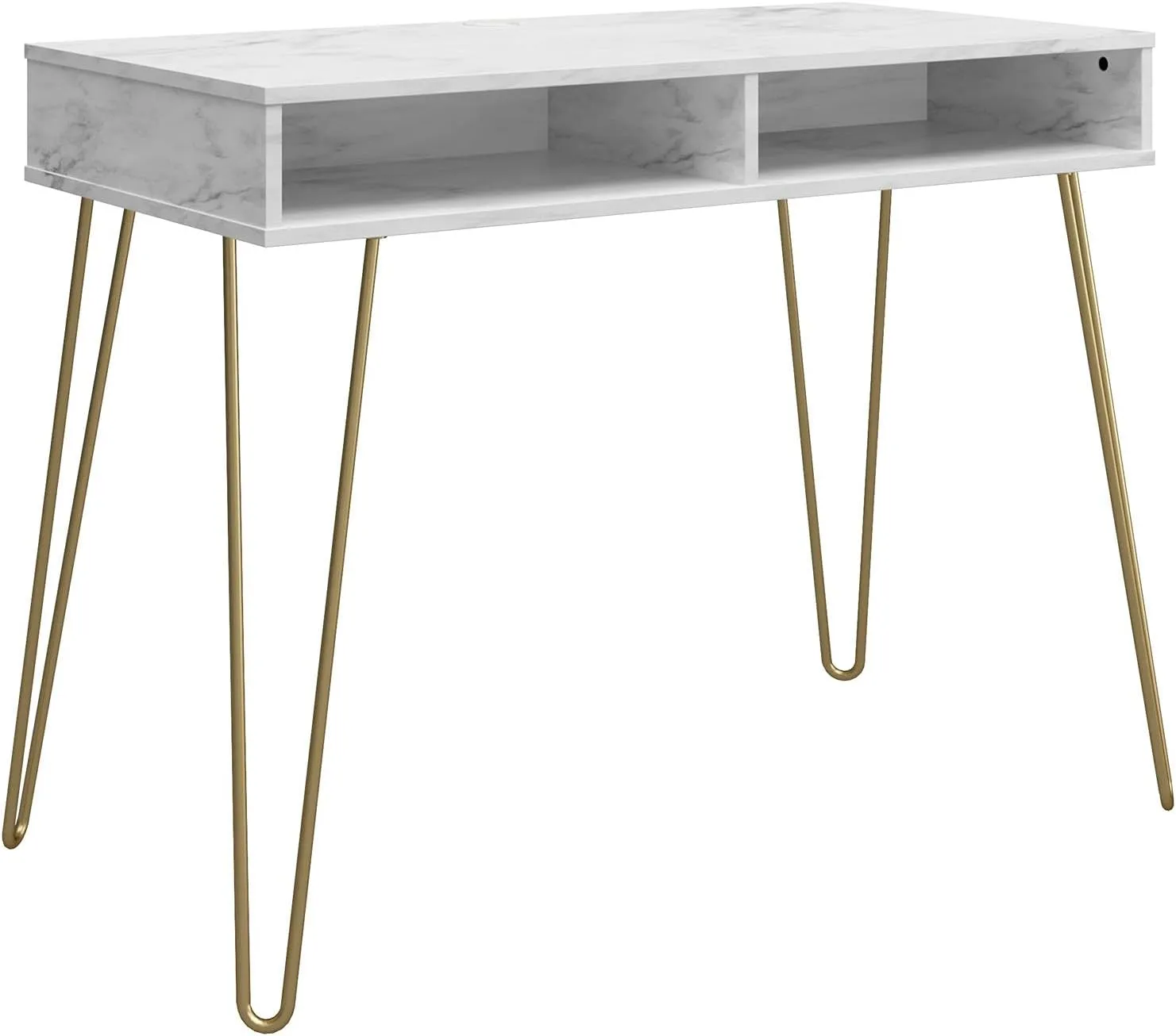 Novogratz Athena Computer Desk with Storage, White Faux Marble