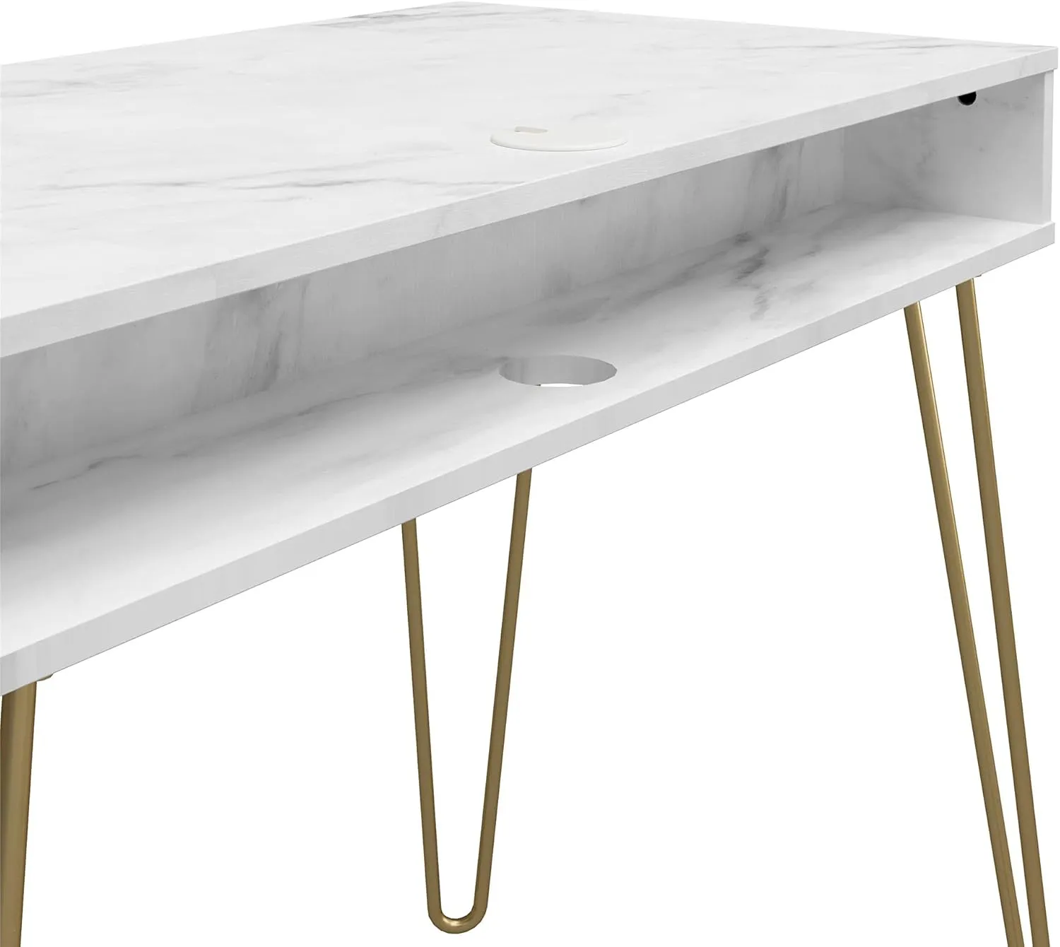 Novogratz Athena Computer Desk with Storage, White Faux Marble