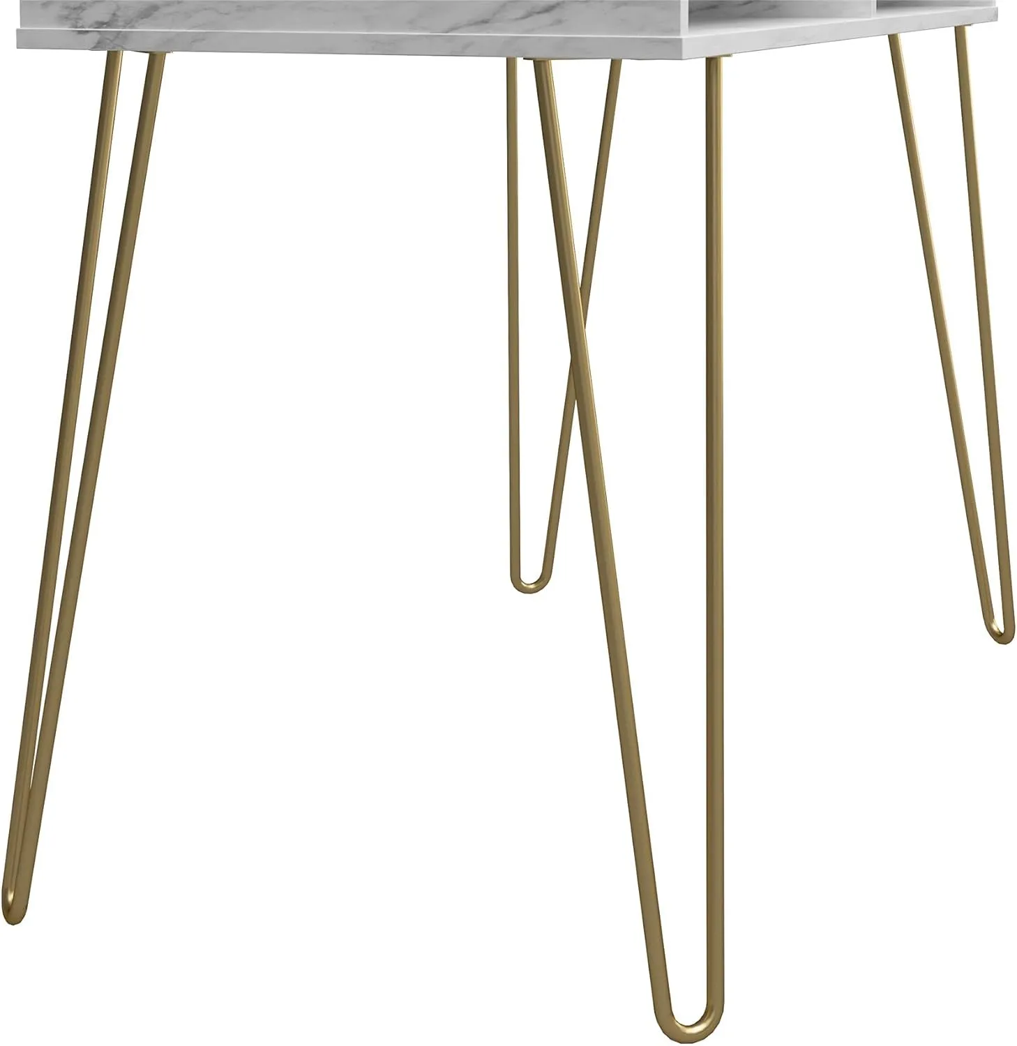 Novogratz Athena Computer Desk with Storage, White Faux Marble