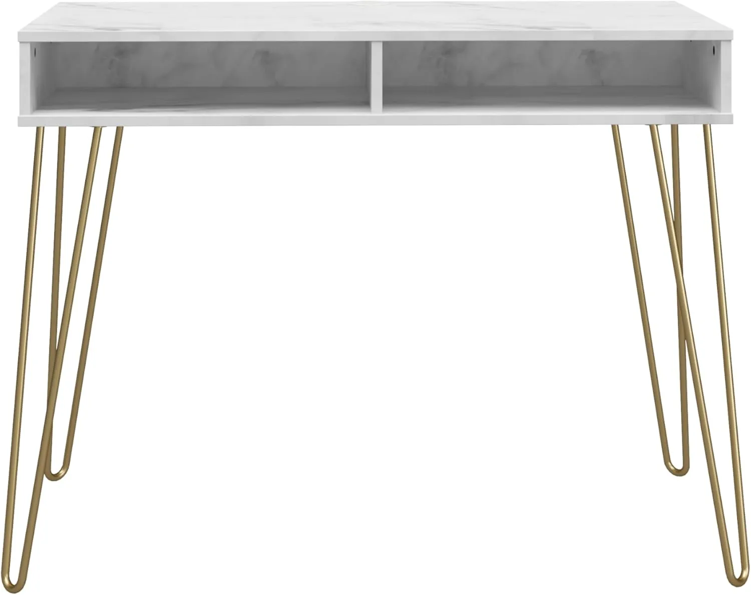 Novogratz Athena Computer Desk with Storage, White Faux Marble