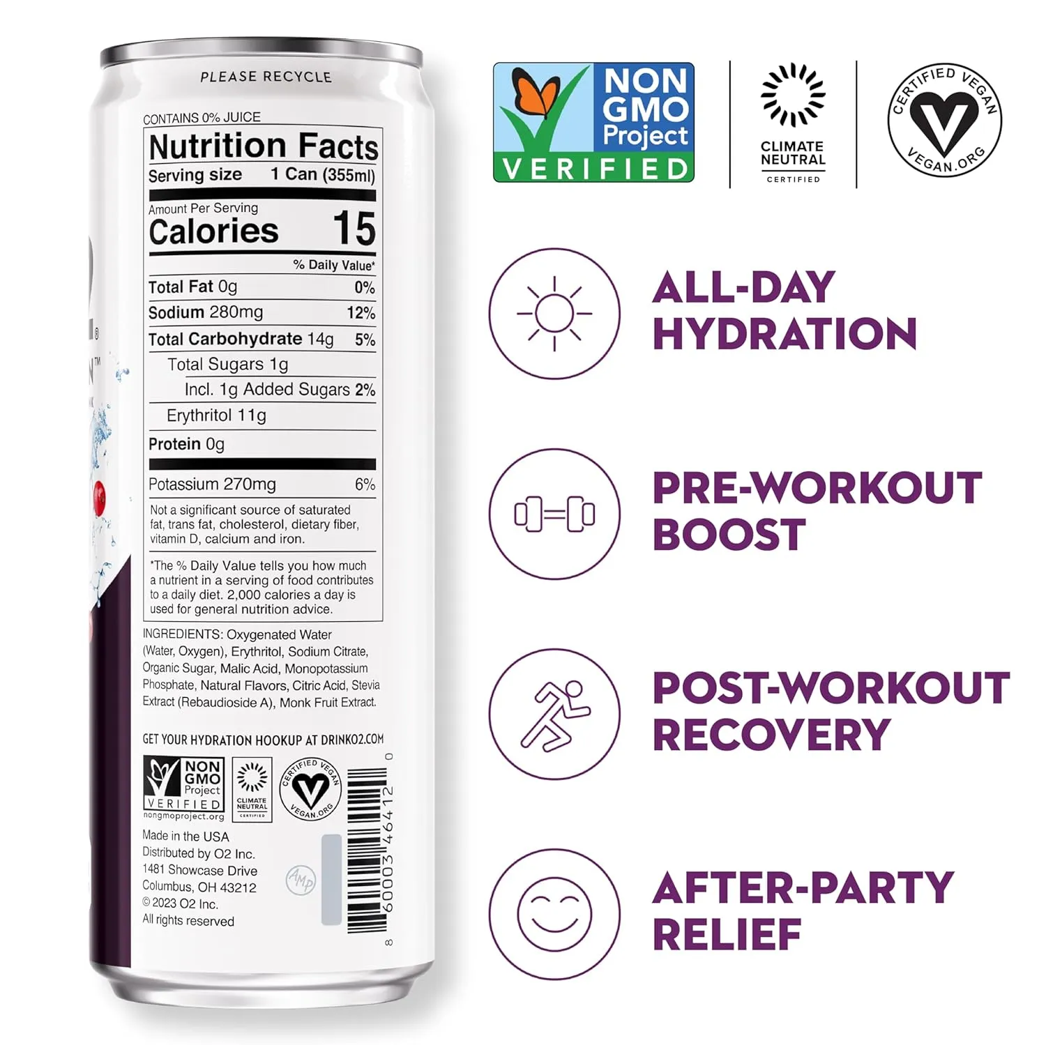 O2 Blackberry Currant Post Workout Recovery Drink - Powerful Electrolyte Drink for Daily Hydration