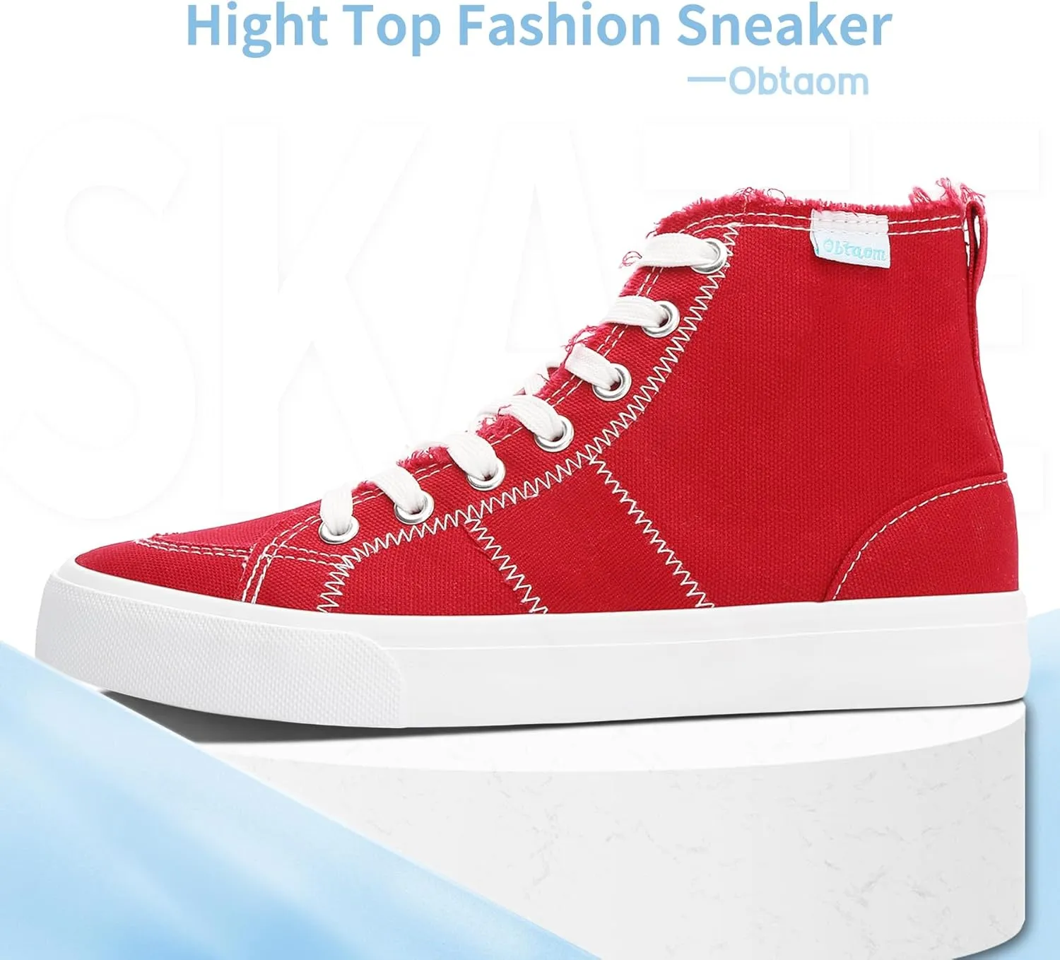 Obtaom Womens/Mens high top Canvas Shoes Play mid Calf Fashion Sneaker Casual lace up hi top Washed Canvas Shoes
