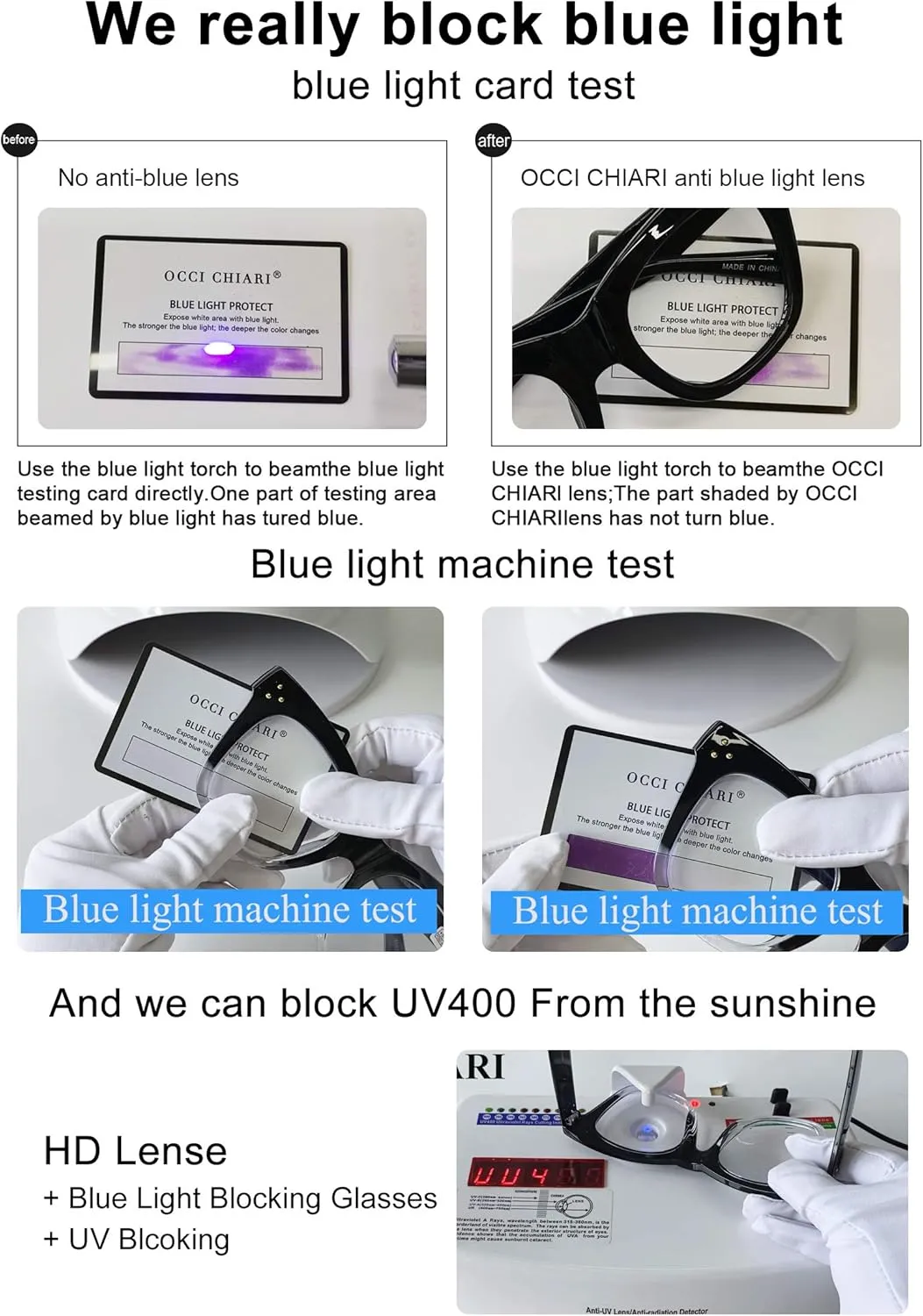 OCCI CHIARI Blue Light Blocking Glasses Fashion Readers Anti Blue Light Blocking Glasses Computer Use (Black, 0)