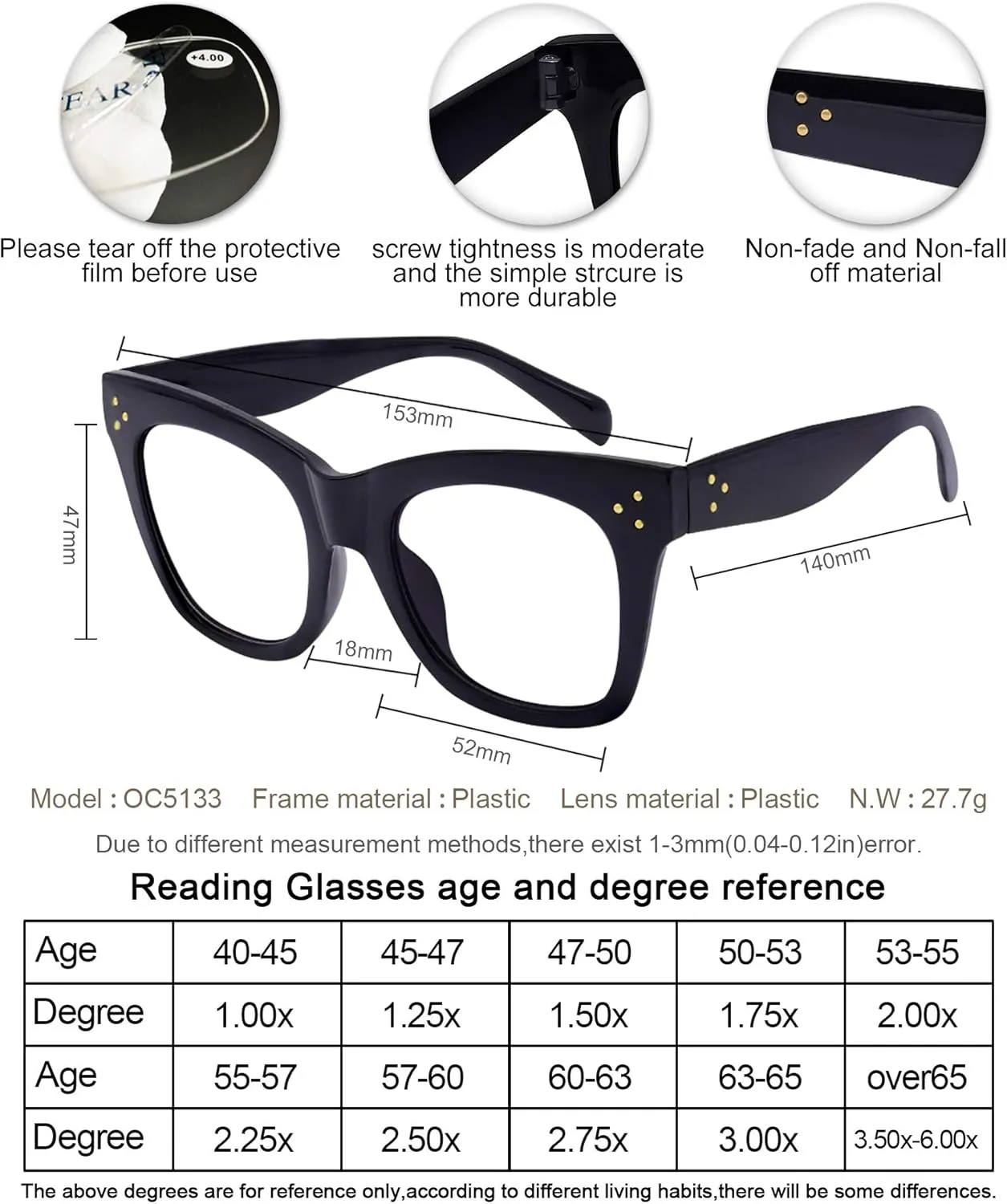 OCCI CHIARI Blue Light Blocking Glasses Fashion Readers Anti Blue Light Blocking Glasses Computer Use (Black, 0)