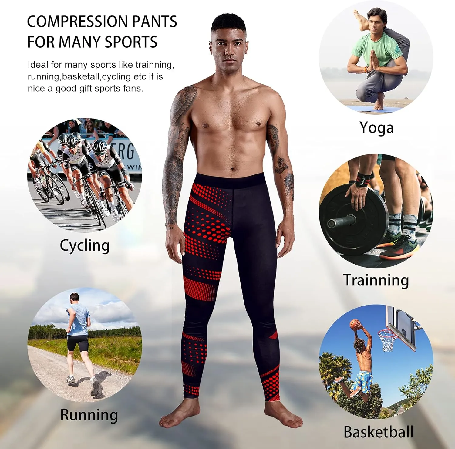 OEBLD Compression Pants Men UV Blocking Running Tights 1 or 2 Pack Gym Yoga Leggings for Athletic Workout