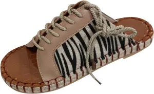 oiangi Beach Sandals for Women Flat Slippers Casual Summer Floral Print Open Toe Hemp Rope Straps Lace Up Platform Shoes Comfortable Slide Sandalias
