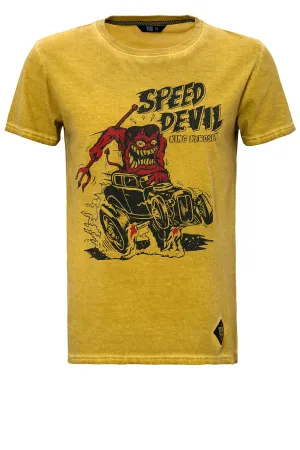Oil Washed Shirt mit Print «Speed Devil»