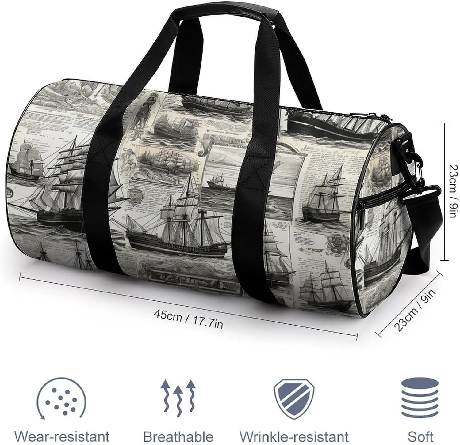 Old Newspaper Art Duffel Bag for Men Women Gym Bag Sports Small Overnight Bag for Travel Weekender, 17.7in/9in/9in, XB0606009