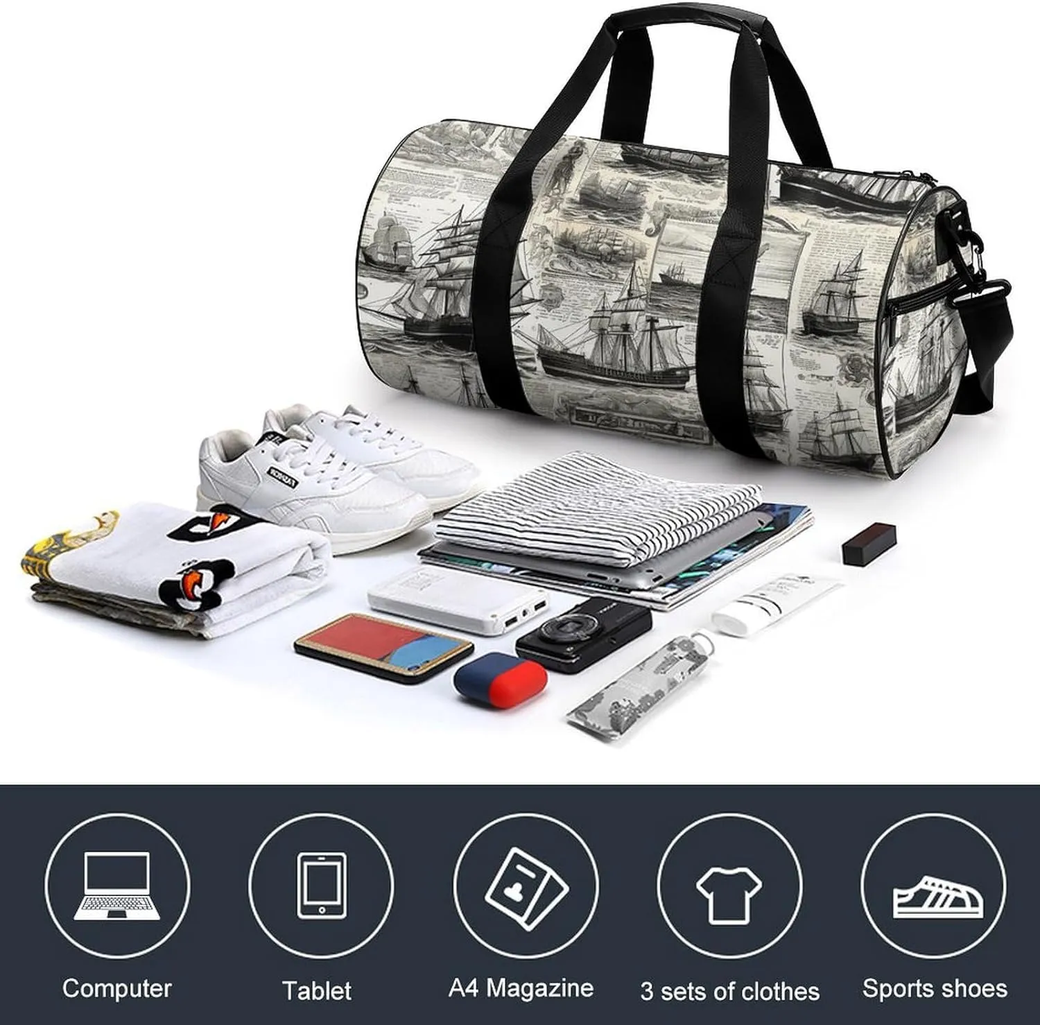Old Newspaper Art Duffel Bag for Men Women Gym Bag Sports Small Overnight Bag for Travel Weekender, 17.7in/9in/9in, XB0606009