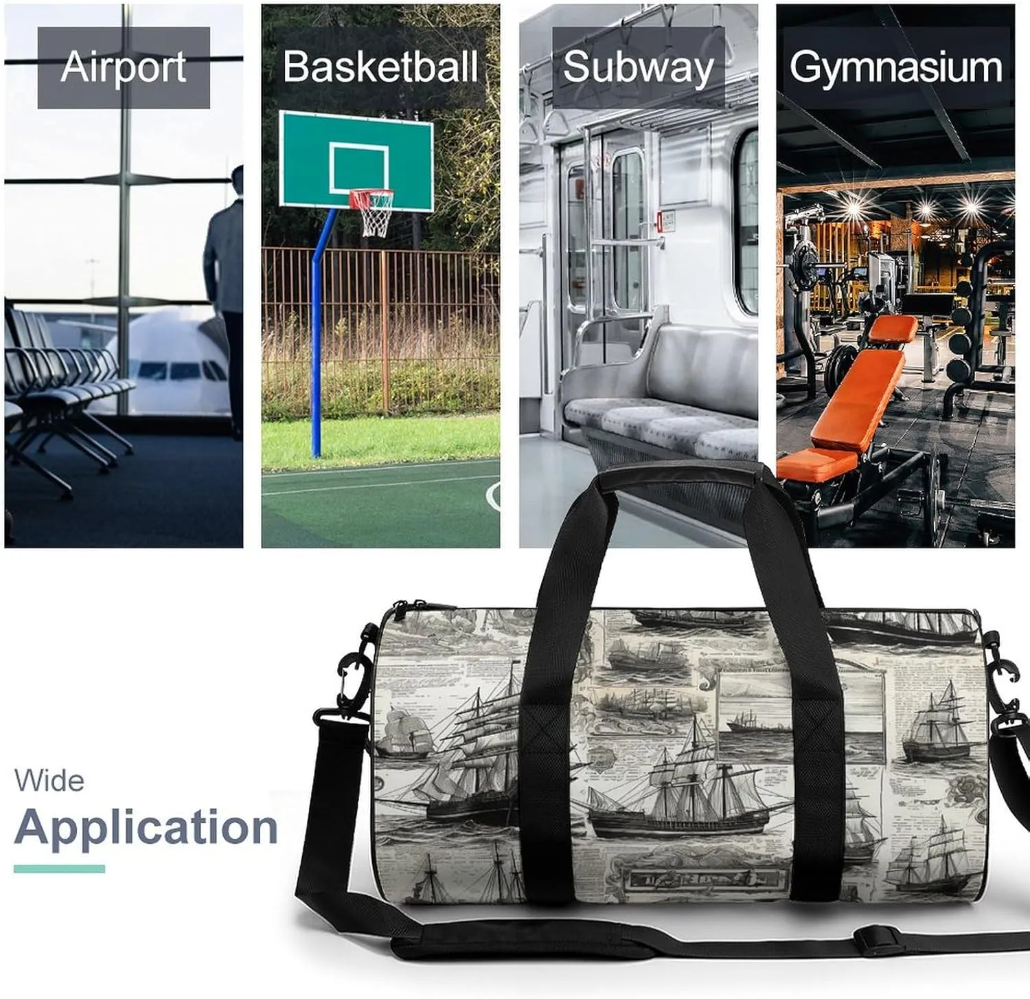 Old Newspaper Art Duffel Bag for Men Women Gym Bag Sports Small Overnight Bag for Travel Weekender, 17.7in/9in/9in, XB0606009