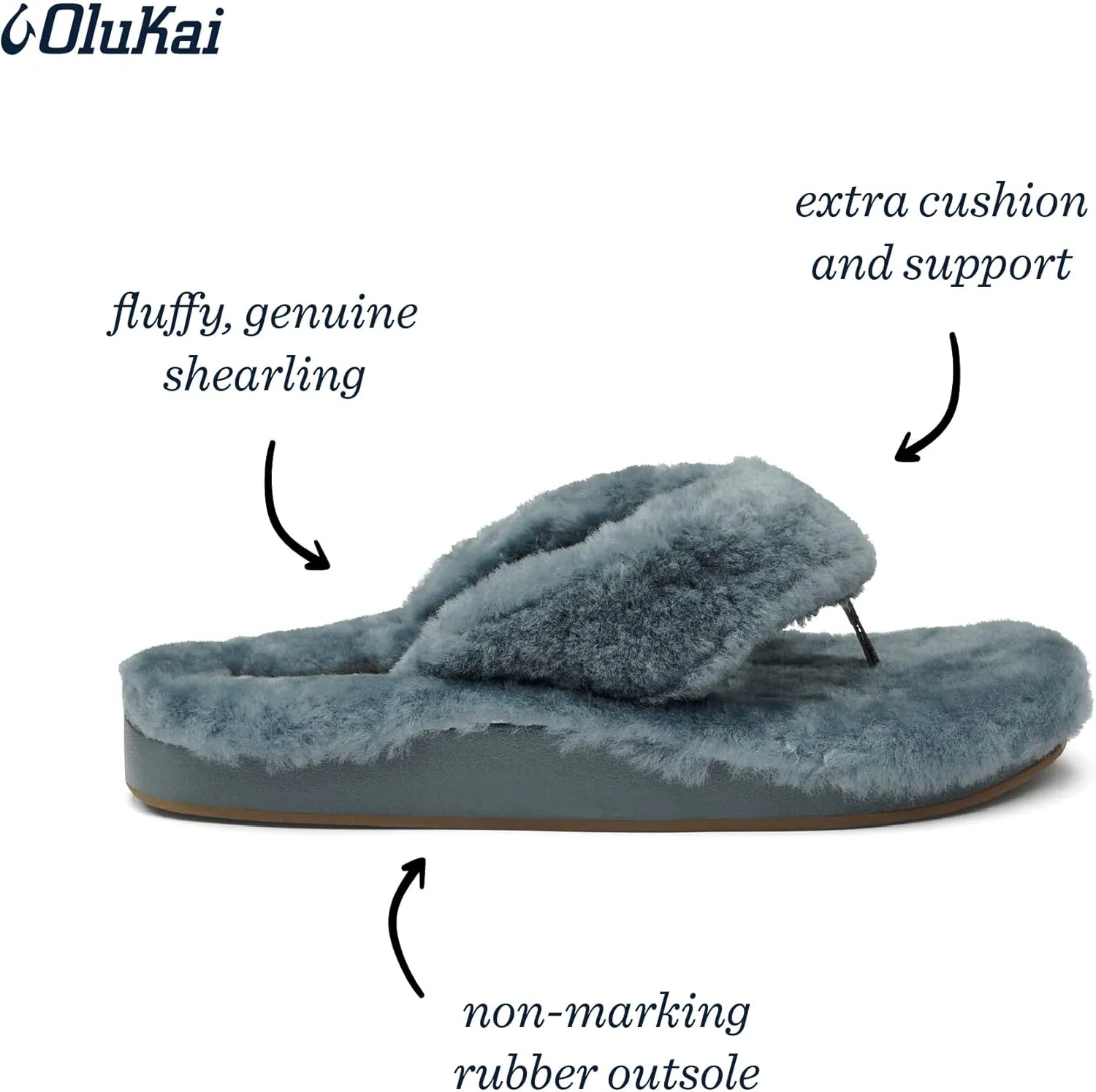 OLUKAI Kipe'a Heu Women's Sandal Slippers, Soft & Comfortable Shearling-Wrapped Straps, Durable RUbber Outsoles for All-Day Wear, Causal & Cute Everyday Style