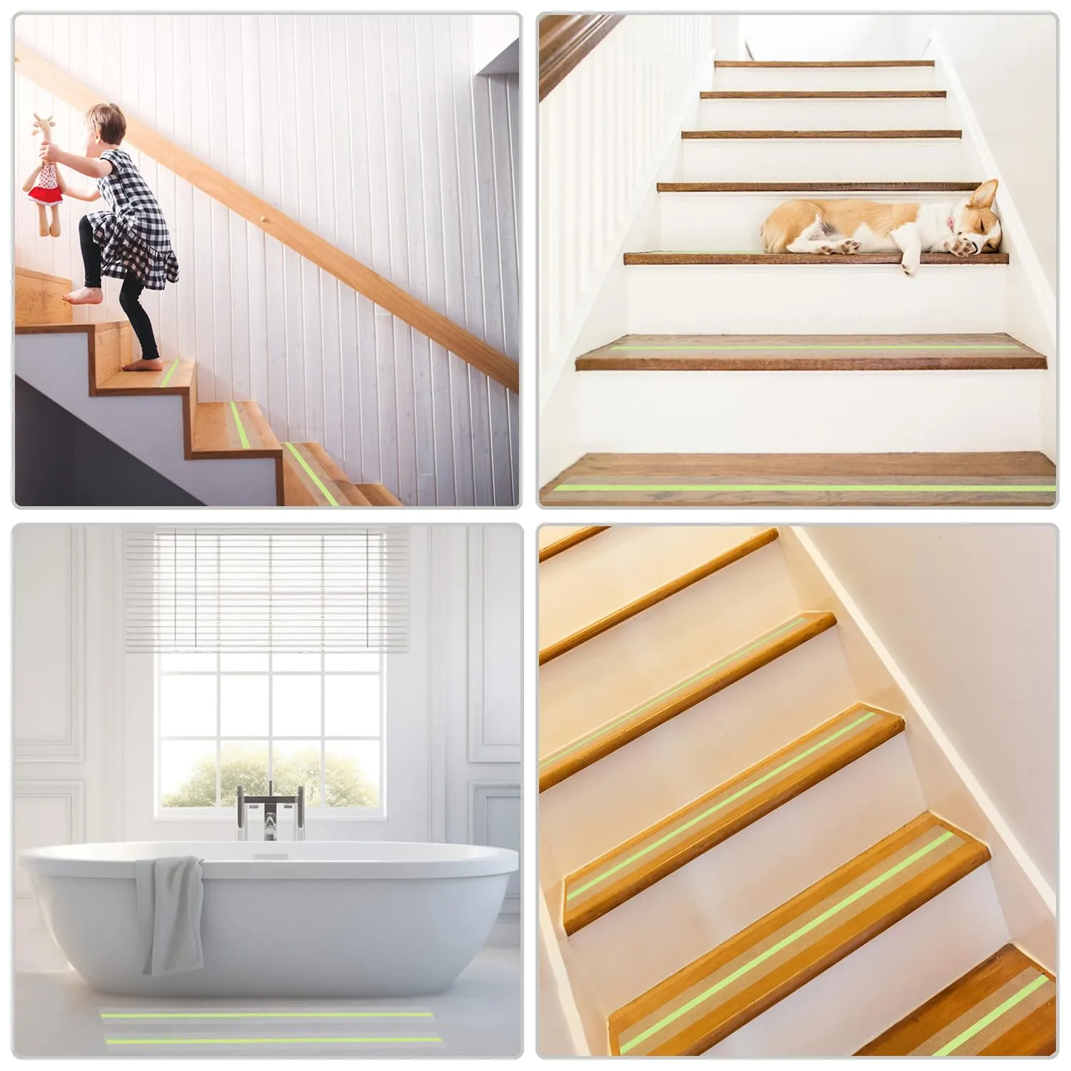 ONTWIE Anti Slip Tape, Clear Glow in The Dark Traction Grip Tape, 2 Inch x 32.8ft Waterproof Indoor/Outdoor, Non Slip Stair Treads Safety Tape (Clear with a line of Glow, 2" Width)