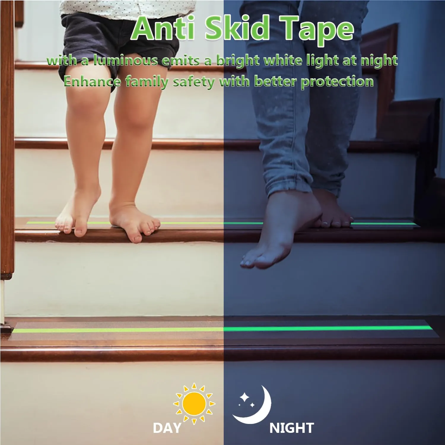 ONTWIE Anti Slip Tape, Clear Glow in The Dark Traction Grip Tape, 2 Inch x 32.8ft Waterproof Indoor/Outdoor, Non Slip Stair Treads Safety Tape (Clear with a line of Glow, 2" Width)