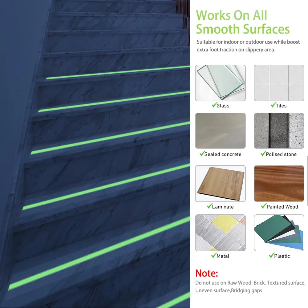 ONTWIE Anti Slip Tape, Clear Glow in The Dark Traction Grip Tape, 2 Inch x 32.8ft Waterproof Indoor/Outdoor, Non Slip Stair Treads Safety Tape (Clear with a line of Glow, 2" Width)