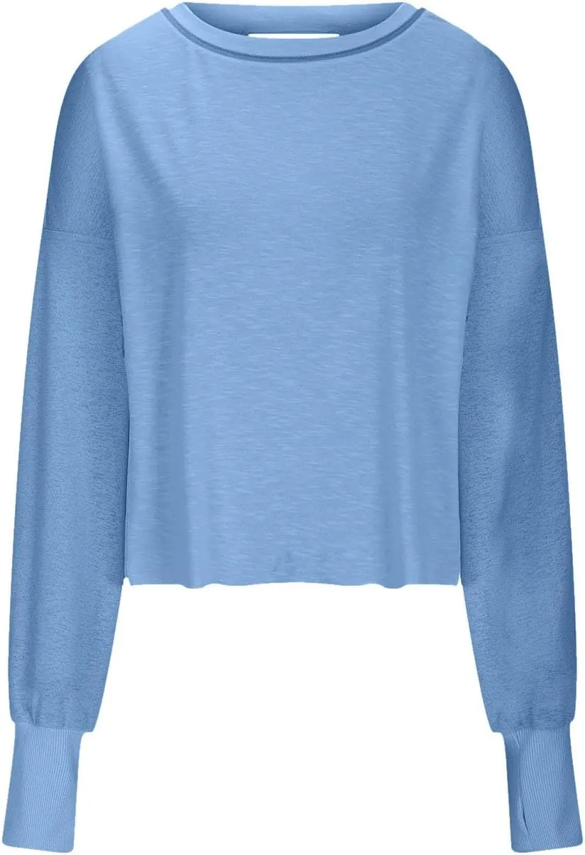 Open Back Tops for Women Trendy Long Sleeve Workout Shirts Backless Gym Yoga Athletic T-shirt Running Crop Tee Top