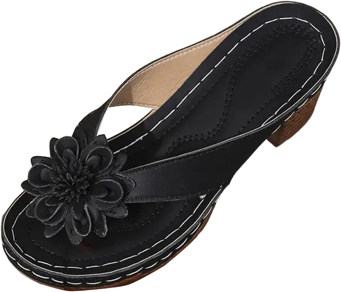 Open Toe Sandals for Women Fashionable Herringbone Slippers Wedge Heel Toe Fish Mouth Slippers Flower Open