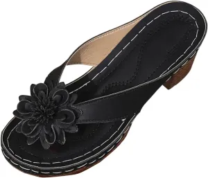 Open Toe Sandals for Women Fashionable Herringbone Slippers Wedge Heel Toe Fish Mouth Slippers Flower Open