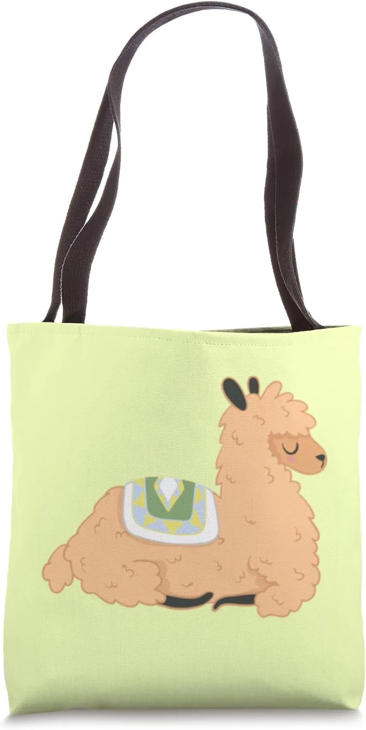 Orange Llama on a Light Lime Green Background Tote Bag