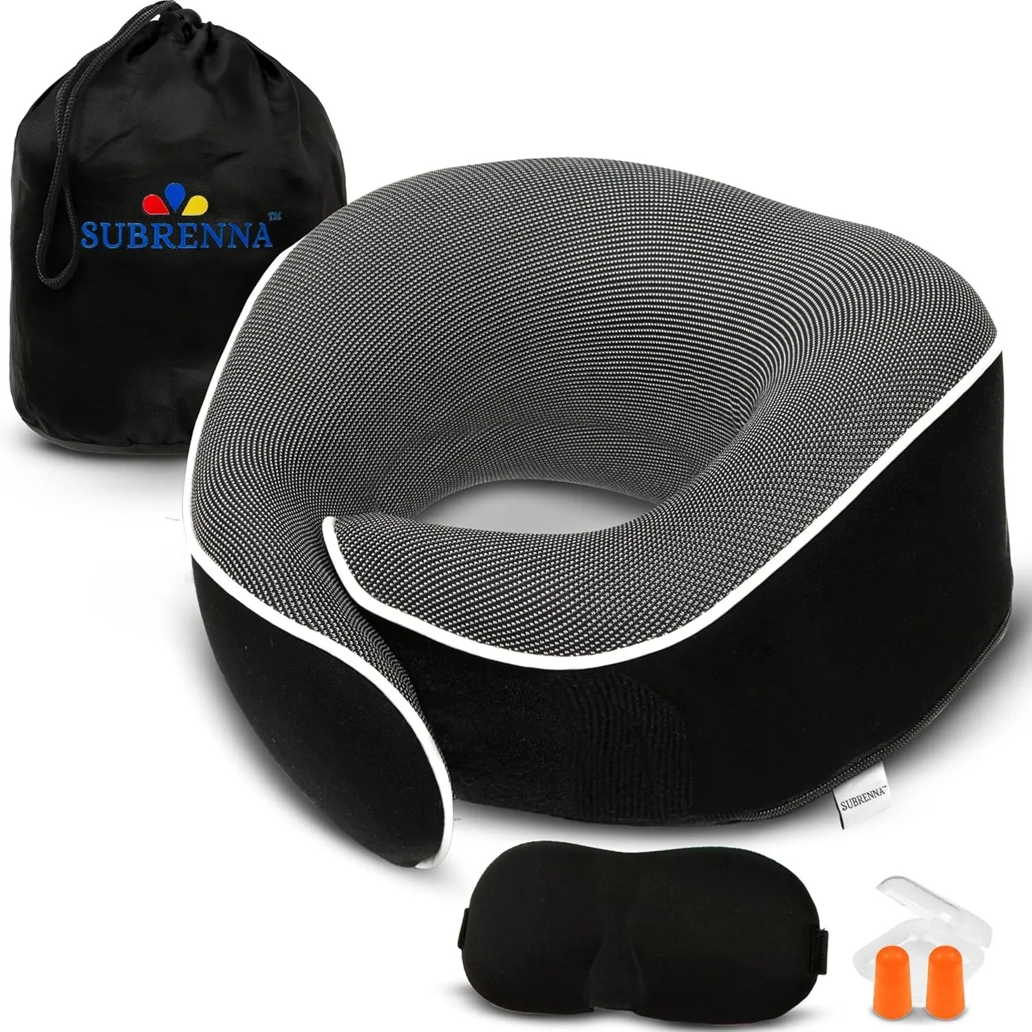 Orthopedic Neck Pillow with 100% Memory Foam | 360°Adjustable Wrap Around Neck Pillow for Chin & Neck Support | Washable & Breathable Plane Pillow for Traveling with Eyemask, Earplug & Carry Bag