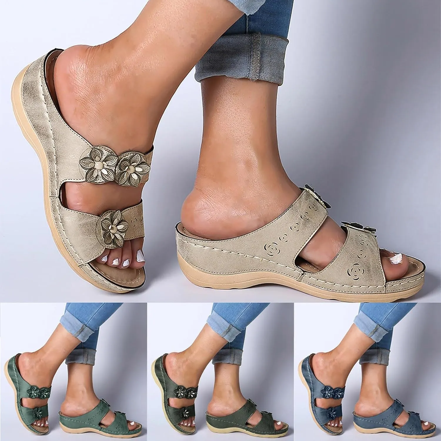 Orthopedic Sandals for Women Wide Width Flip Flops with Arch Support Casual Open Toe Platforms Casual Outdoor Shoes