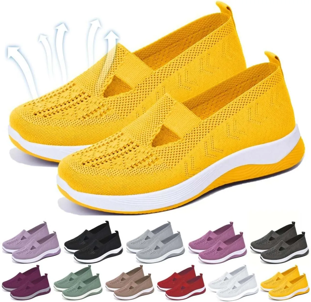 Orthopedic Shoes for Women Lightweight Wide Width Arch Support Woven Mesh Breathable Comfortable Soft Soled Nurse Shoes Slip On Diabetic Sneakers