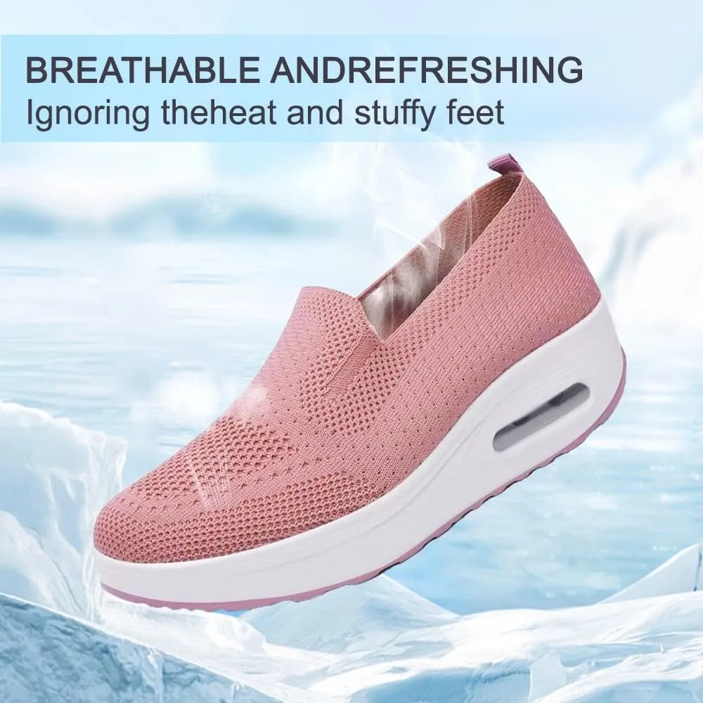 Orthopedic Walking Shoes for Women, Slip-On Light Air Cushion Mesh Up Stretch Platform Orthopedic Sneakers for Arch Support