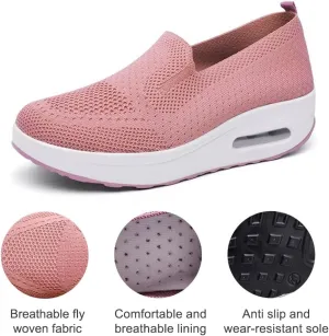 Orthopedic Walking Shoes for Women, Slip-On Light Air Cushion Mesh Up Stretch Platform Orthopedic Sneakers for Arch Support