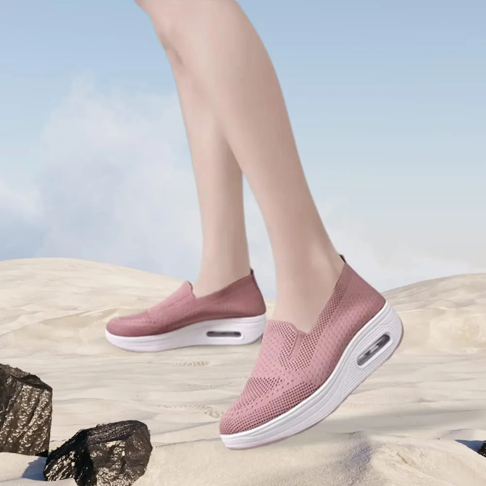 Orthopedic Walking Shoes for Women, Slip-On Light Air Cushion Mesh Up Stretch Platform Orthopedic Sneakers for Arch Support