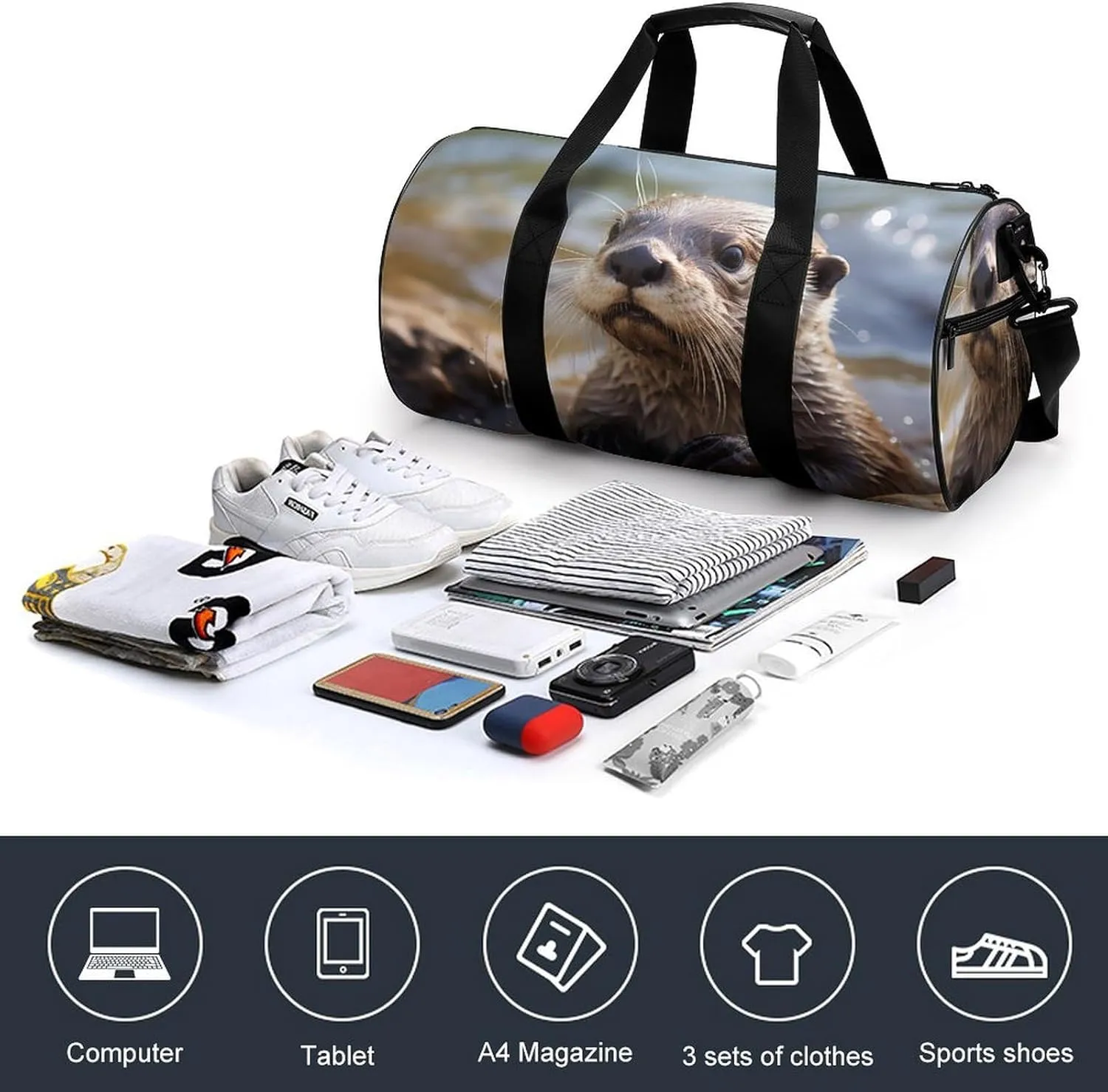 Otter Playing In The Water Duffel Bag for Men Women Gym Bag Sports Small Overnight Bag for Travel Weekender