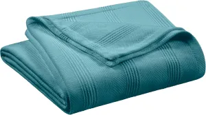 Pacific Blue 100% Cotton Twin Size Blanket | Super Soft, Breathable & Lightweight | All-Season Knit Throw Blanket | Versatile Luxury for Hotel or Home | Easy Care, Oeko-Tex Certified