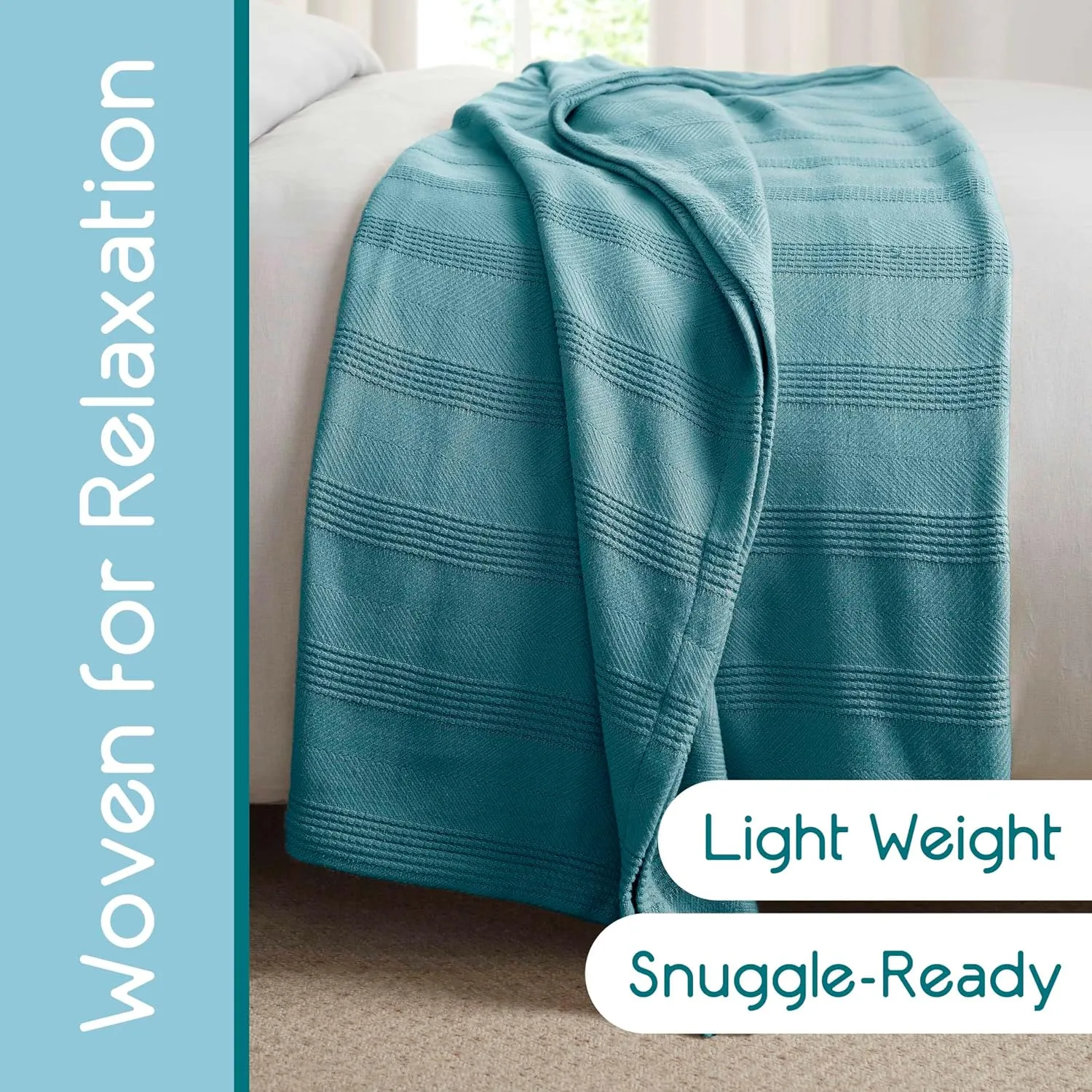Pacific Blue 100% Cotton Twin Size Blanket | Super Soft, Breathable & Lightweight | All-Season Knit Throw Blanket | Versatile Luxury for Hotel or Home | Easy Care, Oeko-Tex Certified
