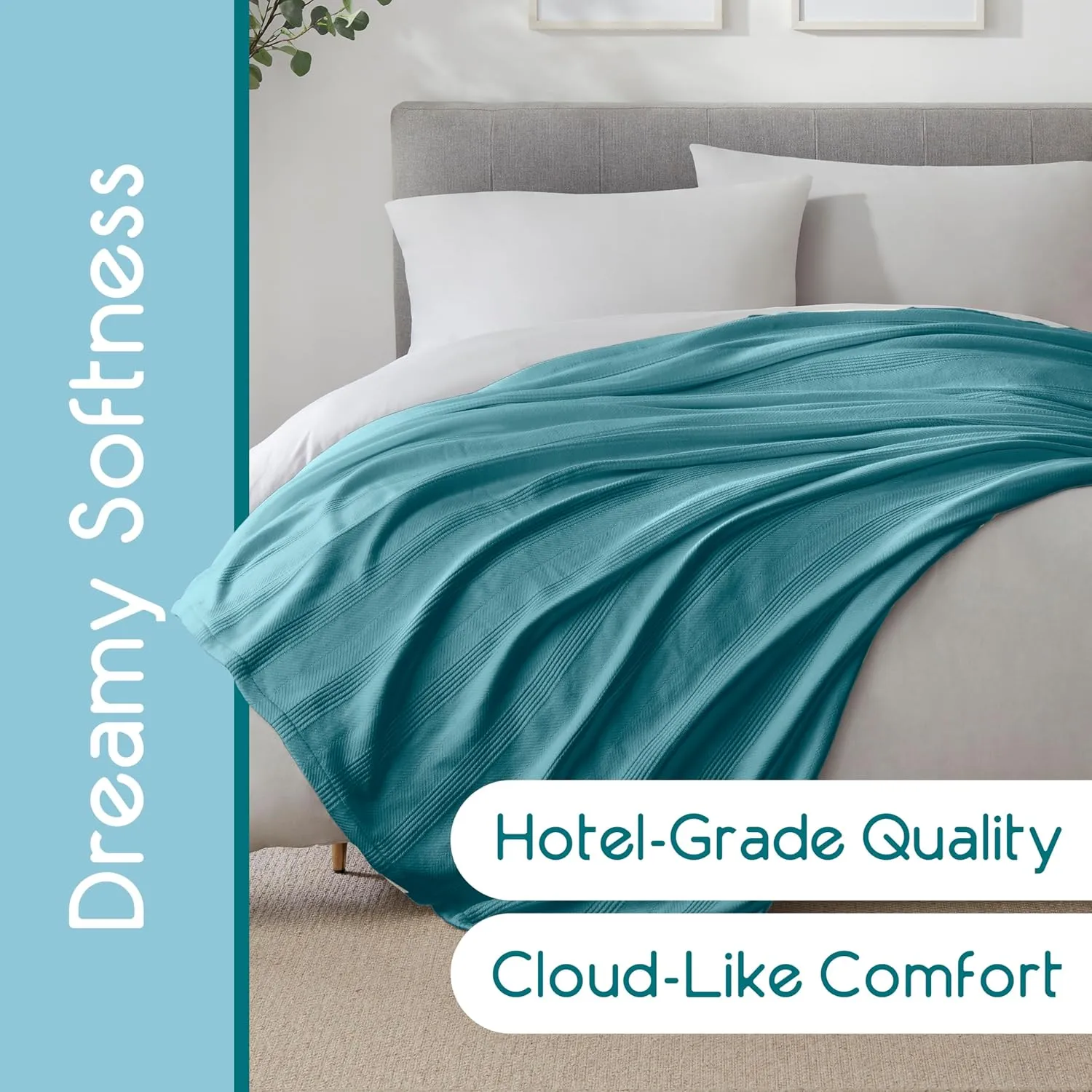 Pacific Blue 100% Cotton Twin Size Blanket | Super Soft, Breathable & Lightweight | All-Season Knit Throw Blanket | Versatile Luxury for Hotel or Home | Easy Care, Oeko-Tex Certified