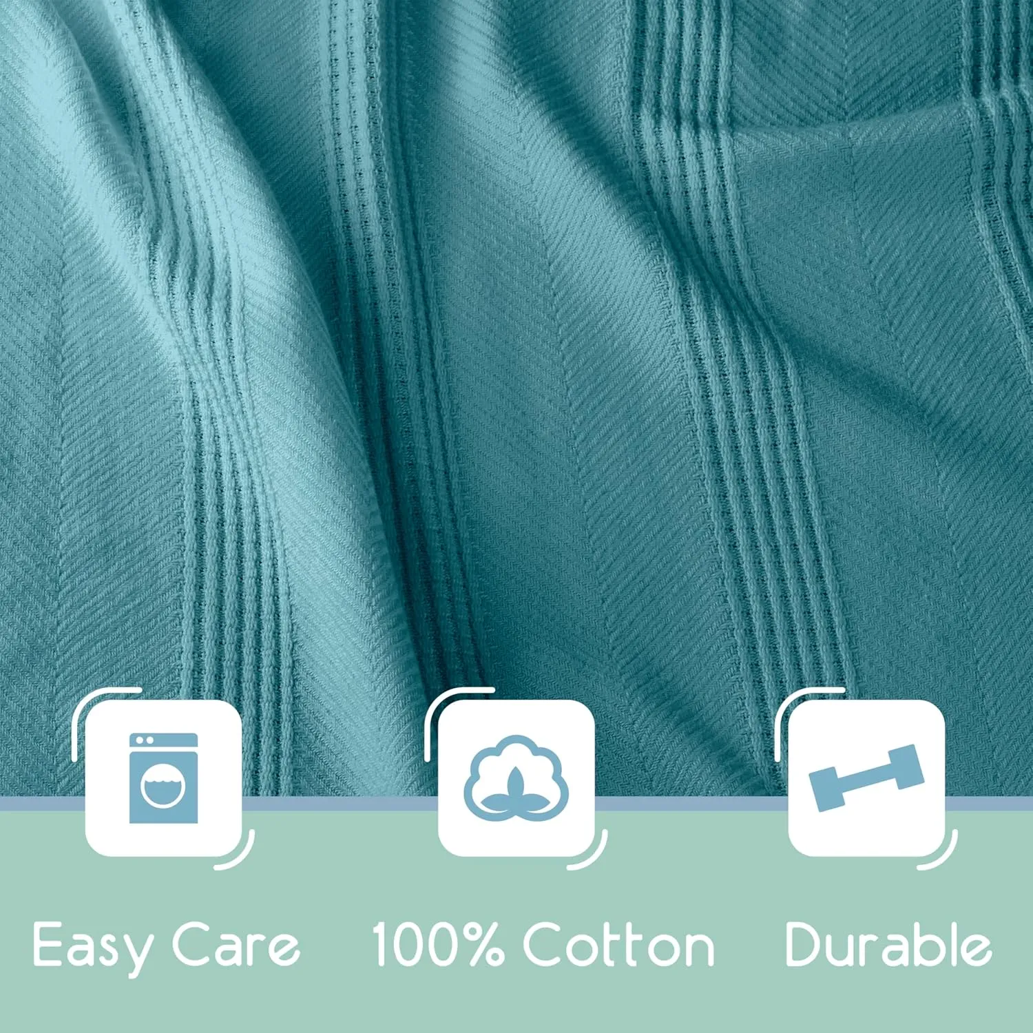 Pacific Blue 100% Cotton Twin Size Blanket | Super Soft, Breathable & Lightweight | All-Season Knit Throw Blanket | Versatile Luxury for Hotel or Home | Easy Care, Oeko-Tex Certified