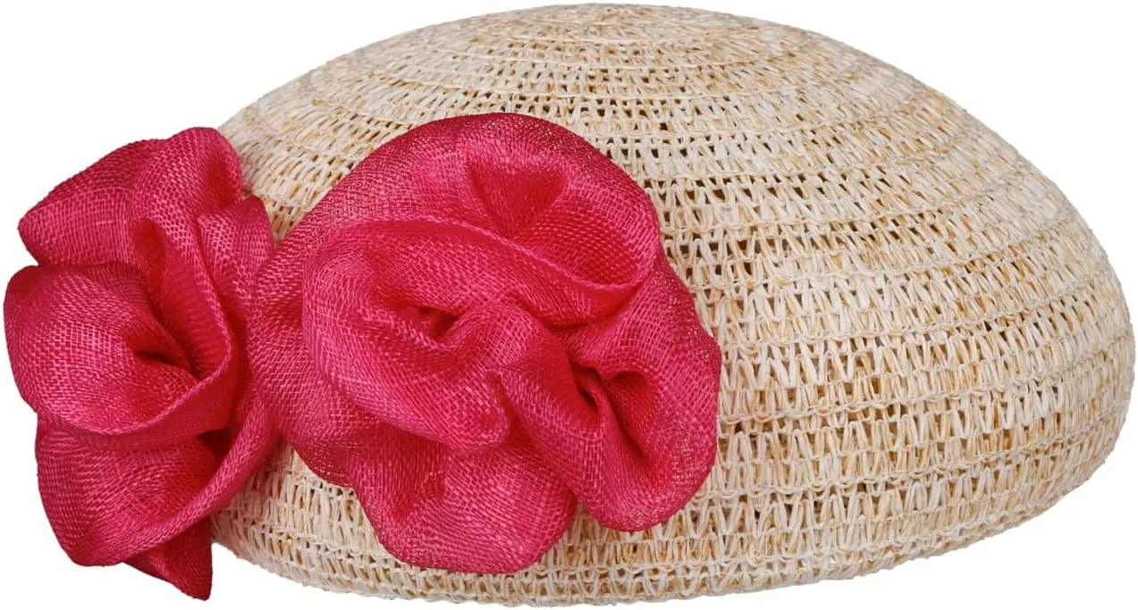 Paper Straw Beret with Sinamay Women Pink One Size