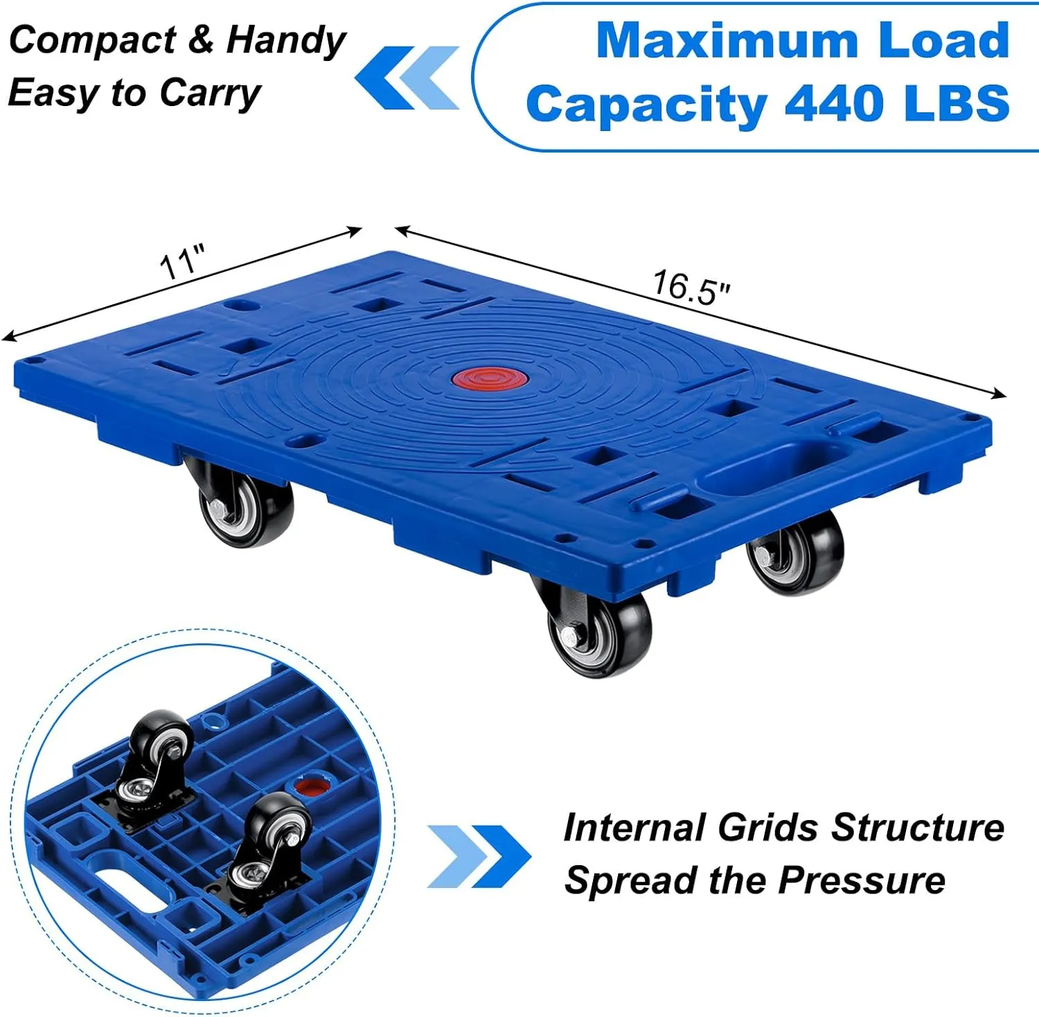 PATIKIL Furniture Dolly for Moving, 1 Pack Portable Small Flat Moving Dolly with 4 Wheels Furniture Movers Dolly for Heavy Furniture, 440 LBS Capacity, Blue