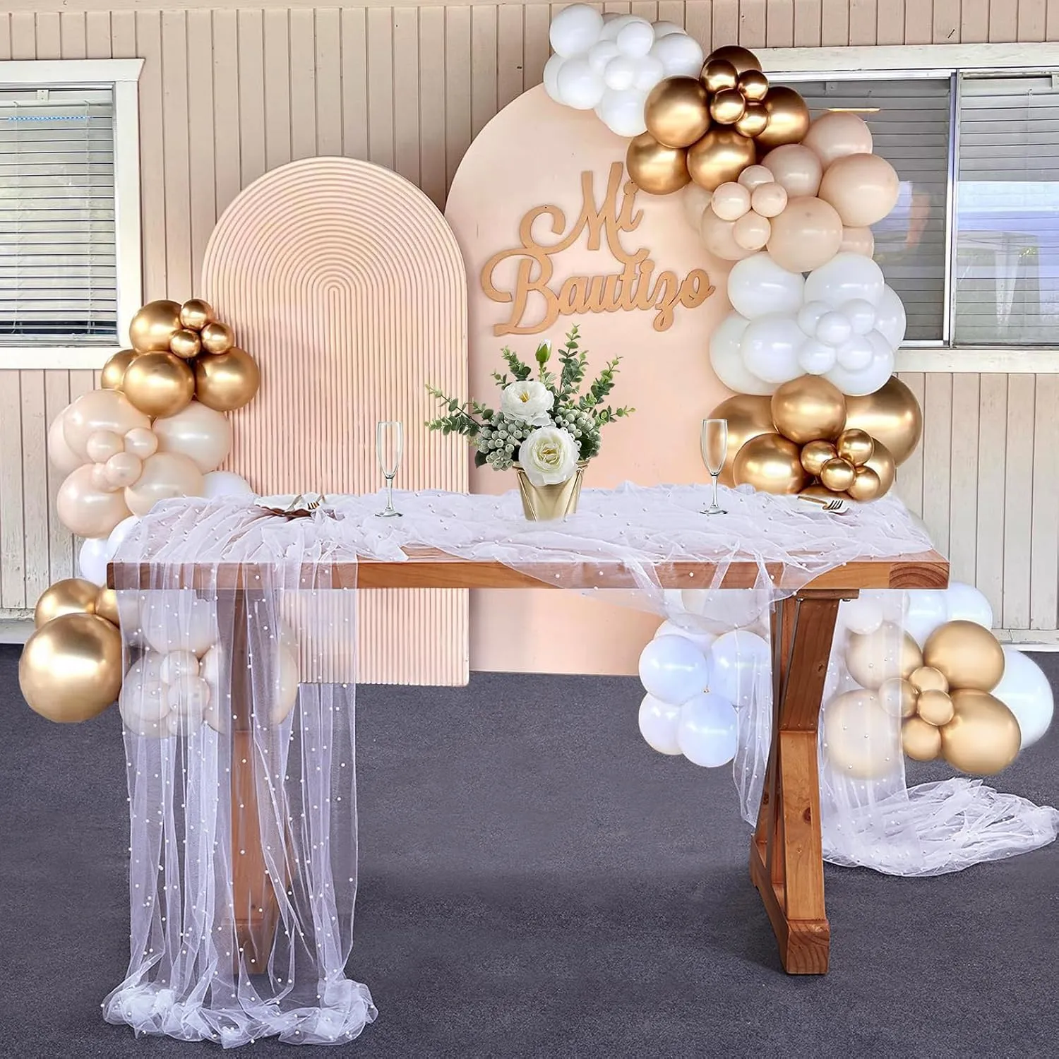 Pearl Tulle Tablecloth White Table Cloth 4 Pieces 60x120 inch Wedding Veil Pearl Sheer Tulle Table Cover Fabrics 10 ft for Wedding Arch Dessert Table Decorations