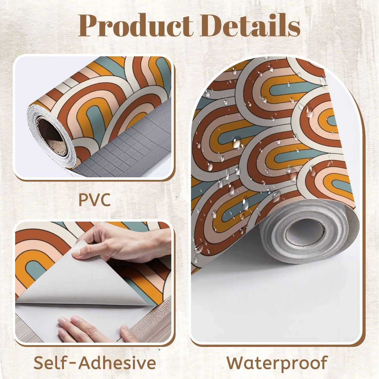 Peel and Stick Wallpaper Self Adhesive Wall Mural Mid Century Minimal Pattern Abstract rainbow stripes Retro wave 80s Contact Paper Renter Friendly Wallpaper for Kitchen Nursery Bedroom 17.7"x118"