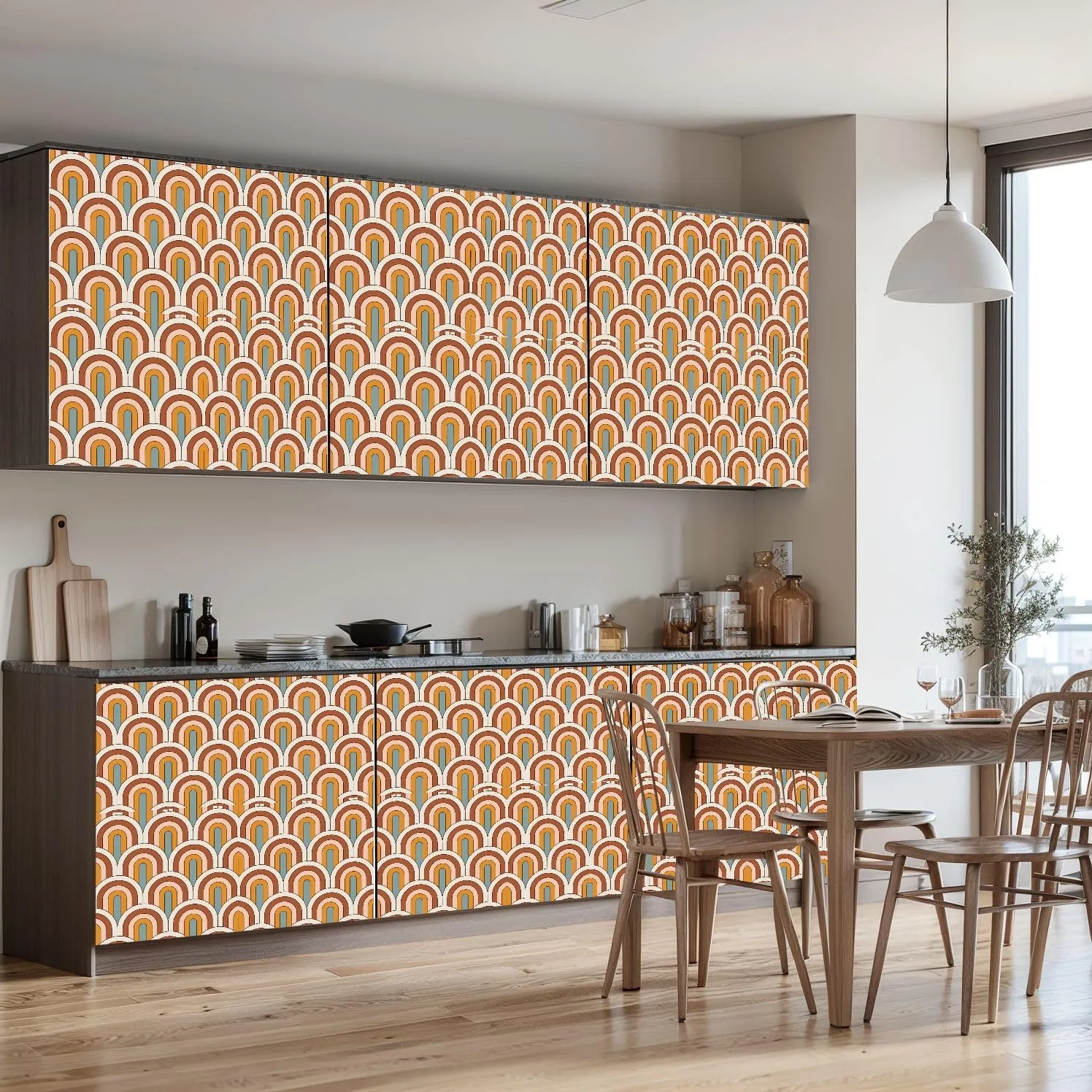 Peel and Stick Wallpaper Self Adhesive Wall Mural Mid Century Minimal Pattern Abstract rainbow stripes Retro wave 80s Contact Paper Renter Friendly Wallpaper for Kitchen Nursery Bedroom 17.7"x118"