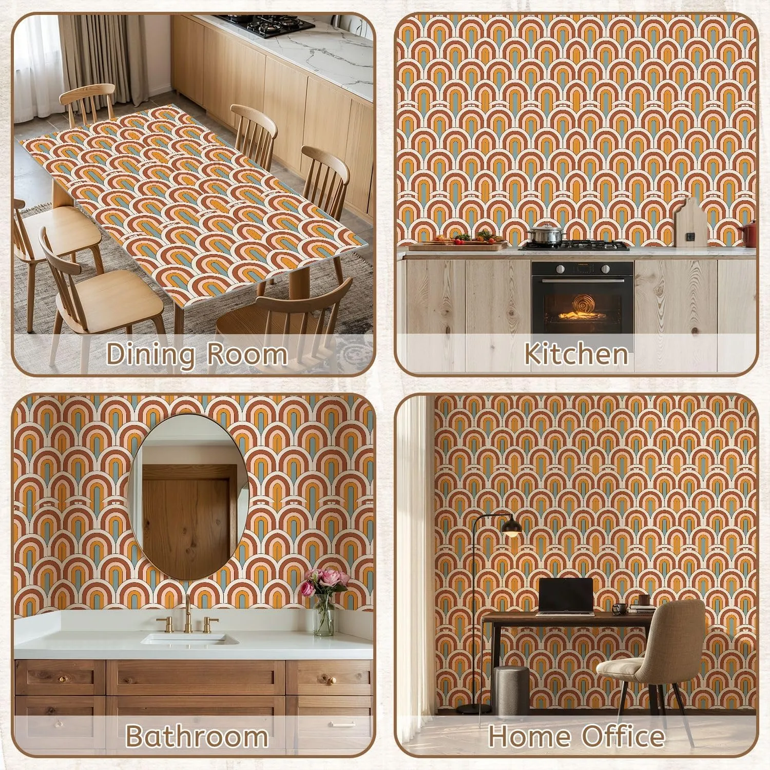 Peel and Stick Wallpaper Self Adhesive Wall Mural Mid Century Minimal Pattern Abstract rainbow stripes Retro wave 80s Contact Paper Renter Friendly Wallpaper for Kitchen Nursery Bedroom 17.7"x118"