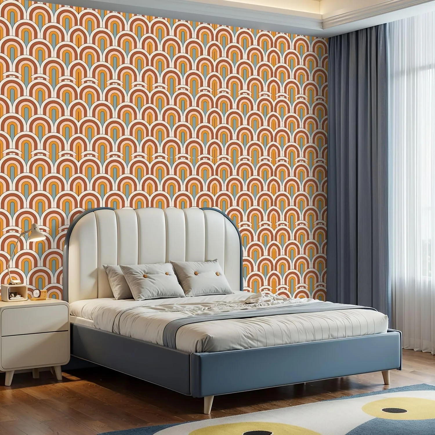 Peel and Stick Wallpaper Self Adhesive Wall Mural Mid Century Minimal Pattern Abstract rainbow stripes Retro wave 80s Contact Paper Renter Friendly Wallpaper for Kitchen Nursery Bedroom 17.7"x118"