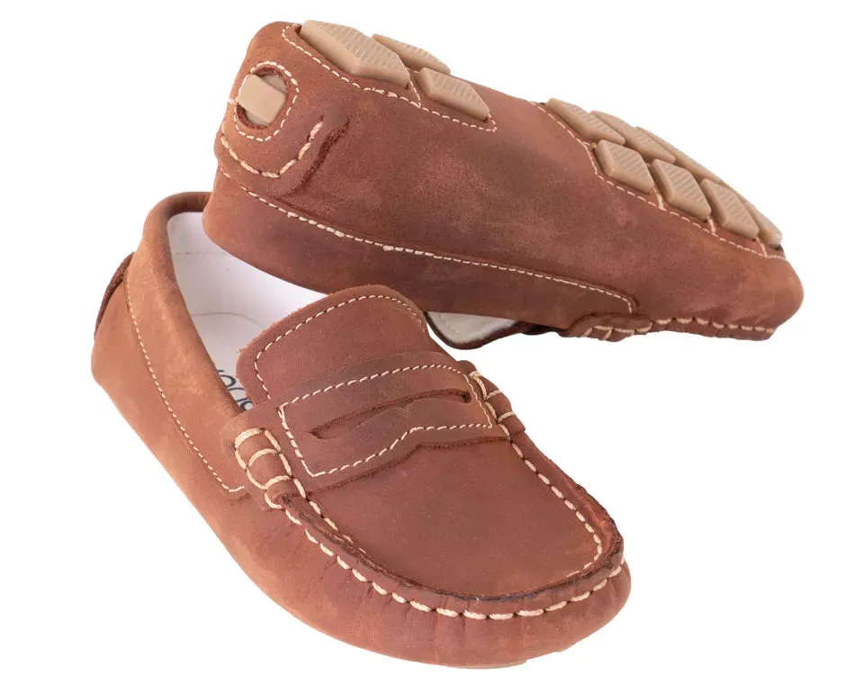 Penny Loafer in Distressed Copper Leather - Big Kid Shoes