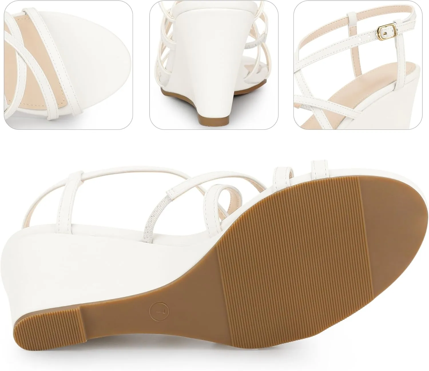 Perphy Open Toe Low Wedges Strappy Ankle Strap Wedge Sandals for Women