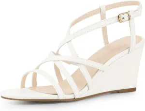 Perphy Open Toe Low Wedges Strappy Ankle Strap Wedge Sandals for Women