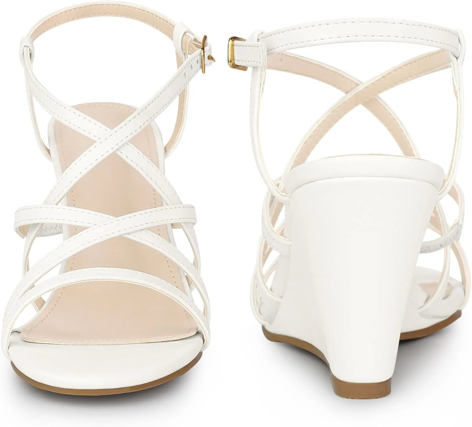 Perphy Open Toe Low Wedges Strappy Ankle Strap Wedge Sandals for Women