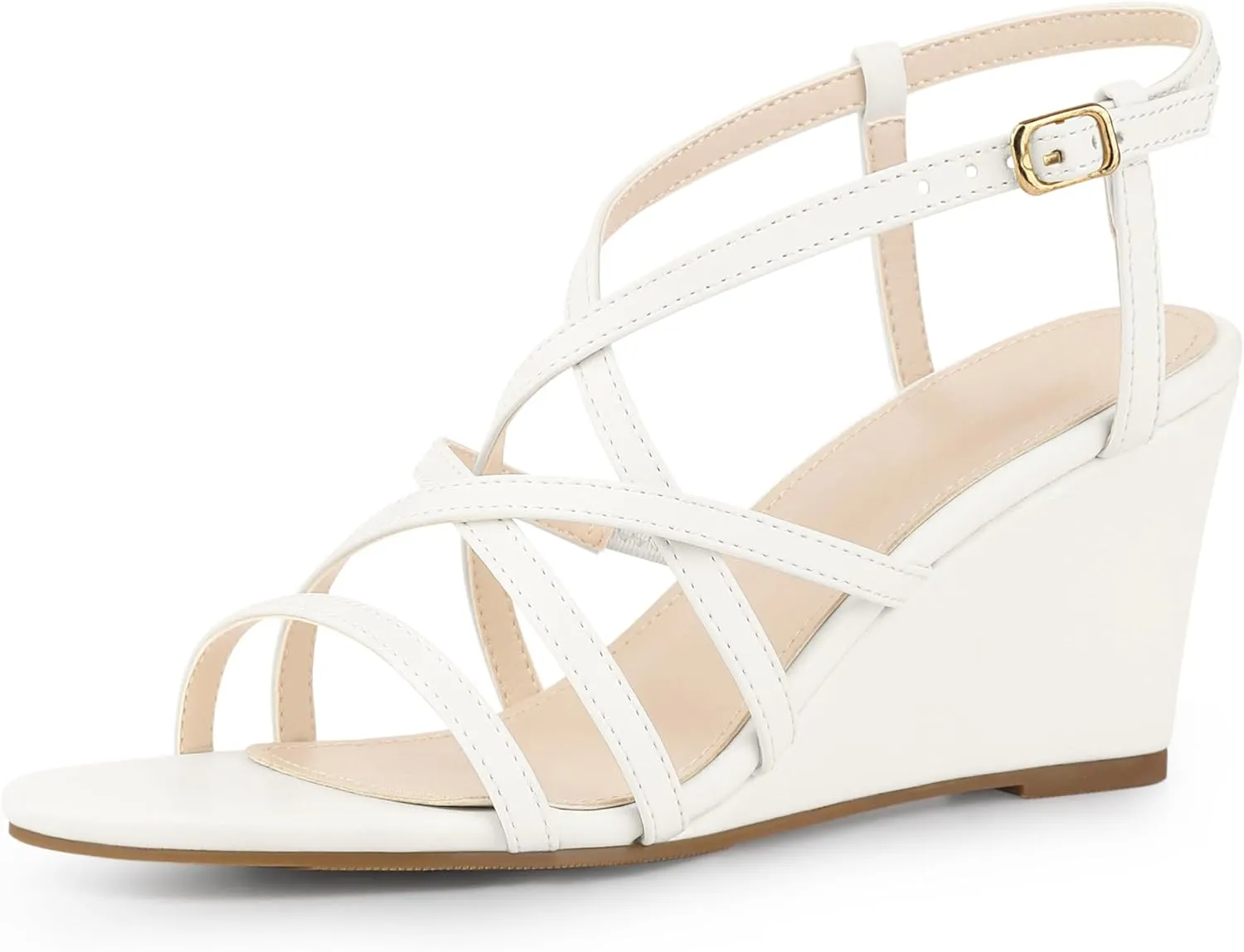 Perphy Open Toe Low Wedges Strappy Ankle Strap Wedge Sandals for Women