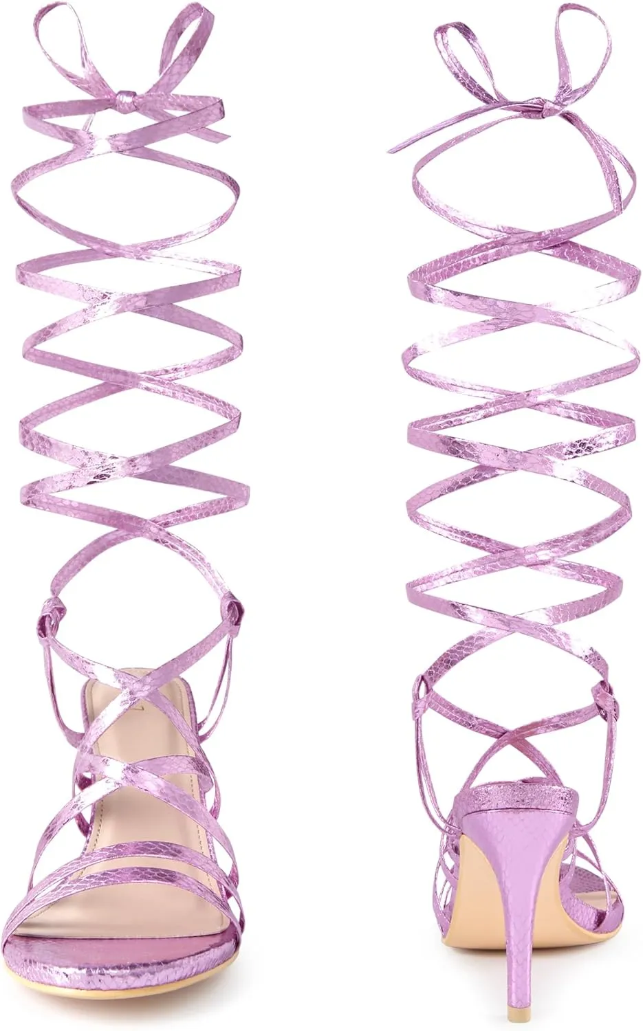 Perphy Snakeskin Print Strappy Lace Up Heeled Over 3 Inch Stiletto Heels Gladiator Sandals for Women